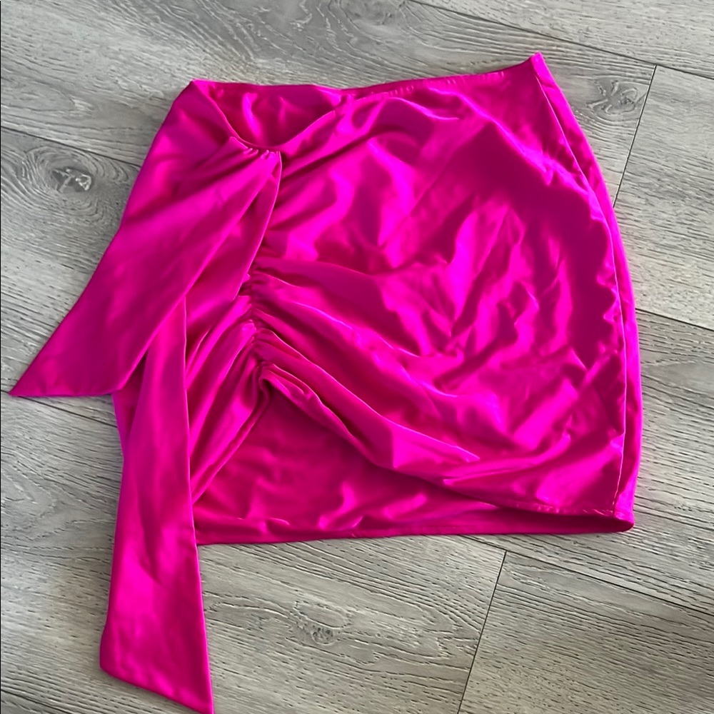 Bright Pink Satin Ruched Mini Skirt